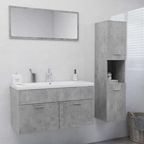 Furniture Sets-Bathroom Furniture Sets-Bathroom Furniture Set Concrete Grey Engineered Wood