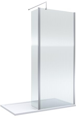 Modern 8mm Fluted Glass Walk in Enclosure Wetroom Screen and Hinged Return Screen with Chrome Profile and White Shower Tray - 1400 x 800mm