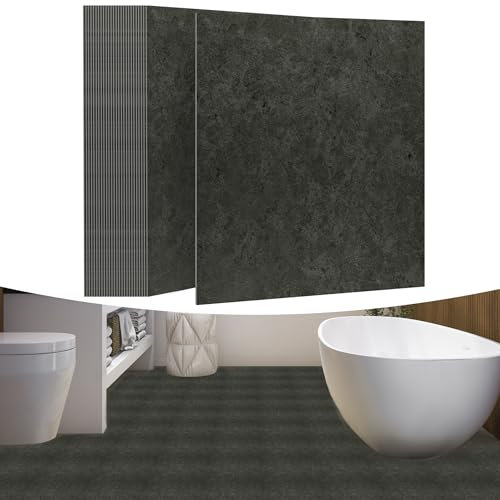 YRHome 27 Stücke PVC Bodenbelag Selbstklebend 2,51m² Vinylboden Bodenfliesen Klebefliesen 30x30cm Venylbodenbelag Laminat Wasserdicht Rutschfest PVC Fliesen Fliesenoptik Dunkelgrau