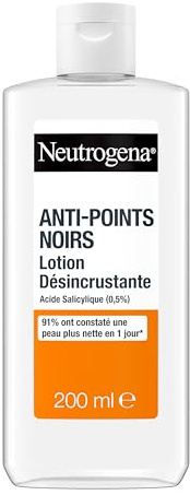 Neutrogena Lotion Désincrustante Anti-Points Noirs, flacon de 200 ml | Lotion pour le visage à l'acide salicylique (0,5%), 91% des utilisateurs ont constaté une peau plus nette en 1 jour*