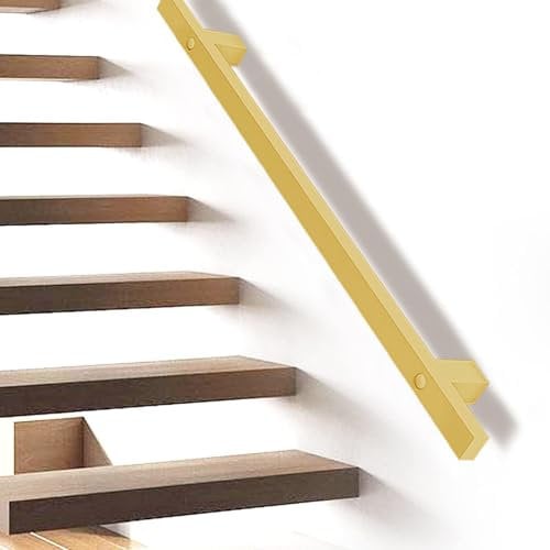 Gold Handrail for Stairs, 1m 2m 3m 4m 5m 6m Wall Mounted Staircase Railings for Loft Balconies Corridor, Metal Wrought Iron Square Pipe Banister Safety Grab Bar(2ft/60cm)