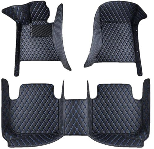 Auto Fußmatten für Chevrolet Camaro 2010-2015 LHD, PU Leder All Inclusive Autofussmatte Wasserdicht und rutschfest, All Wetter Autoteppich Auto Innenpolster,I Black+Blue