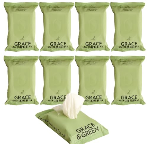 Grace & Green Bamboo Biodegradable Wet Wipes - 200 | 99% Purified Water | Suitable for Sensitive & Baby Skin | 8 x 25 Pack | Dermatologically Tested | Fresh & Eco-Friendly | Fragrance Free & Non-Toxic
