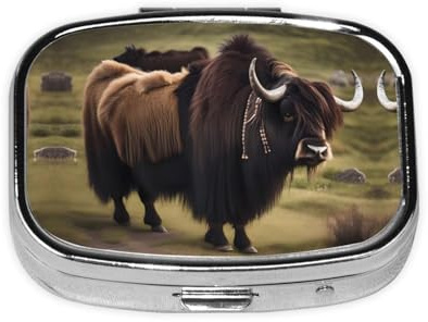 Die quadratische Mini-Medikamentenbox eignet sich zum Einstecken in Taschen oder Brieftaschen, leicht zu öffnen und praktisch. Mighty Highland Yak