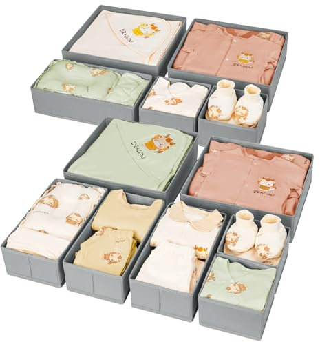 DIMJ Schubladen Ordnungssystem - Schubladen Organizer, 12 Stück Aufbewahrungsbox Stoff Faltbare Unterwäsche Organizer, Kleiderschrank Organizer für Kleidung, Socken, Krawatten, Kaffeefarbe