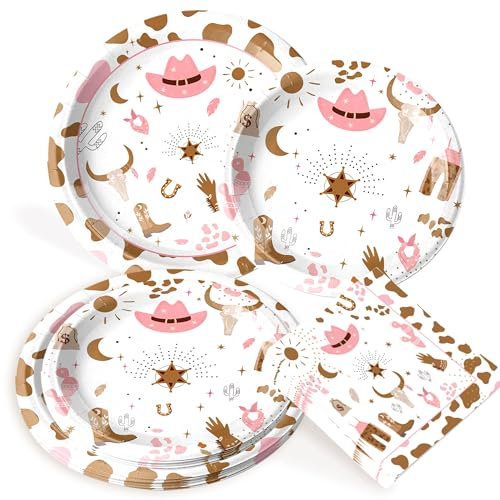 BACH AND BOOZY Western Cowgirl Decorations Rodeo Party Supplies Plates Napkin for Wild West Birthday Baby Shower Party Decorations