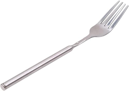 Silver Stainless Steel Dinner Fork BBQ Telescopic Extendable Dinner Fruit Dessert Long Handle Fork Stainless Steel Cutlery