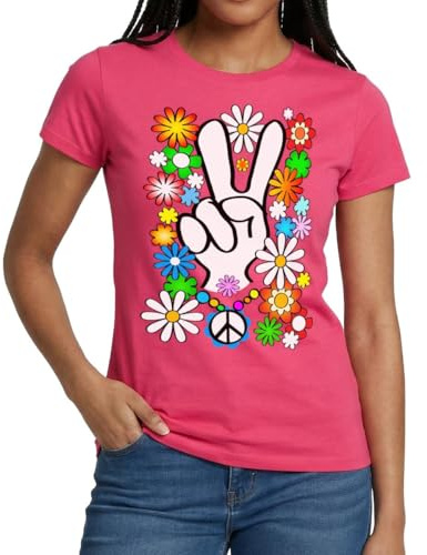 Spreadshirt Flower Power Hippie Peace & Love Années 60-70 T Shirt Femme