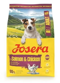 JOSERA Mini Lachs & Huhn | 3 kg | Trockenfutter für kleine Hunde | Adult | Premiumfutter für erwachsene Hunde kleiner Rassen mit kleine Kroketten | mit leckerem Soßenpulver auch nass zu verfüttern