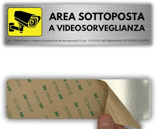 LEIASA | Segnale Adesivo Zona Videovigilata - 5x18 cm - Spessore 0,8 mm - Alluminio - Targa Telecamere Di Sicurezza - Segnale Area Vigilata - Segnale Allarme Collegato (Cartello videosorvegliata 2)