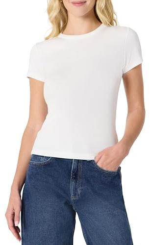 Amazon Essentials Women's (Demi's Pick) Slim-Fit Stretch Rib Short-Sleeve Tee, White, L