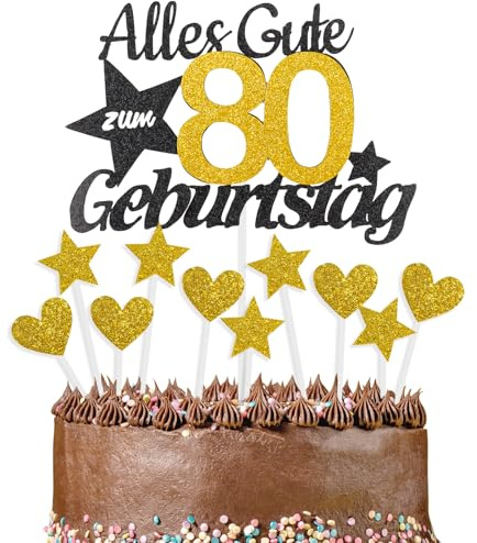 Alles Gute zum 80 Geburtstag Kuchendekoration, Gold und Schwarz, Kuchen Deko, Cake Topper 80 Jahre für Männer & Frauen Geburtstags Party Jahrestag Torte Deko Supplies