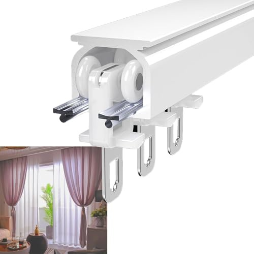 Heavy Duty Vorhangschiene Decke Wandhalterung Vorhang Schienenschiene Aluminium-vorhangschiene Mit Vorhangrolle Vorhangschienen Indoor Outdoor, White, 120cm