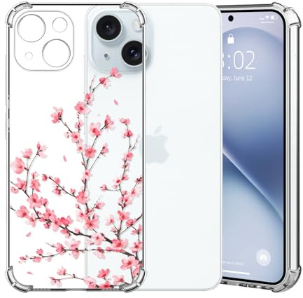 ChoosEU Transparent Hülle für iPhone 15, Rosa Sakura | Weich TPU Silikon, Handyhülle mit Blume Muster Motiv für Mädchen, Dünn Case, Stoßfeste Airbag Schutzhülle Durchsichtig Cover