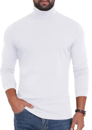 PrinStory Men's Turtleneck T Shirts For Men Uk Cotton T Shirts For Men Long Sleeve Crew Neck Pullover Sweater