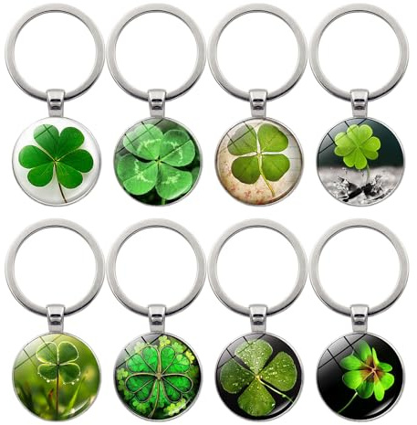Zzcy 8 Pièces Porte-clés Trèfle à Quatre Feuilles Porte Cle Porte Bonheur Trefle,Trefle 4 Feuilles Porte-Clés Lucky Cadeau de Bonne Chance Pendentif Décoratif pour Hommes, Femmes