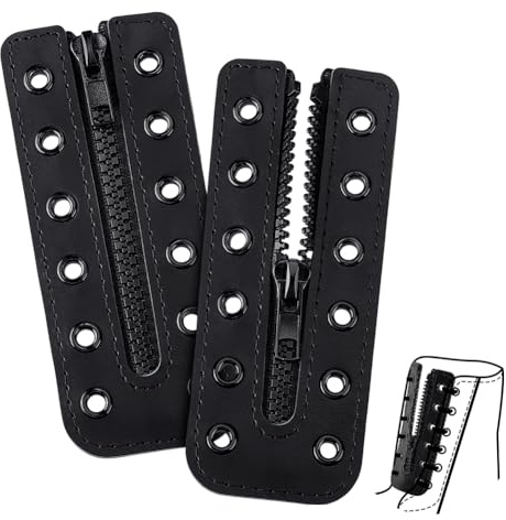 PH PandaHall 2 Stück Stiefel Reißverschlusseinsätze Aus Rindsleder 13x5.4cm Schwarze Schnürsenkel Ohne Schnürsenkel Ösen 6 schwarze Löcher Für DIY Sneaker Für Männer Und Frauen
