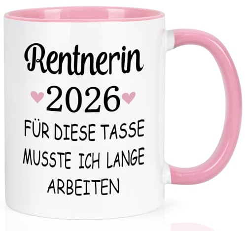 Joymaking Rentnerin Geschenke für Frau, Rentnerin 2026 Kaffeetasse lustig Abschiedsgeschenk zum Ruhestand Renteneintritt Geschenk für Frauen Freundin Kollegin Mutter Lehrerin, Rente Tasse 320ml Rosa