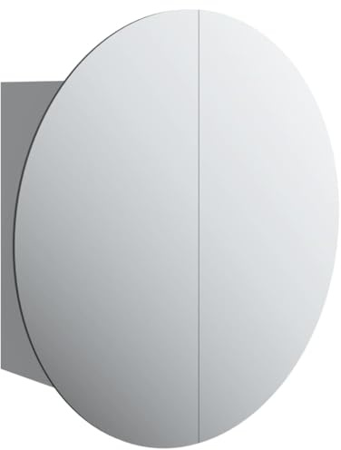 Tomostar Armoire Murale Salle de Bain avec Miroir, Armoire de Toilette Miroir Meuble de Salle de Bain Rond et LED Gris 47x47x17,5 cm