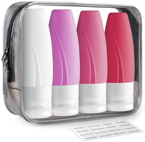 INSFIT Set of 4 Silicone Travel Bottles Set TSA Approved, 60 ml Leak-Proof BPA-Free Travel Bottles for Filling, Travel Cosmetic Container, Shampoo Bottles for Filling Travel