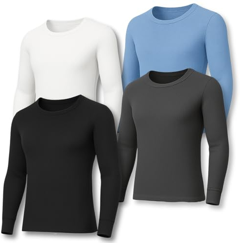 Deck and Beach Mens 4 Pack Thermal Tops Long Sleeve or Short Sleeve 0.40 TOG Warm Soft Touch Base Layer Undershirts for Winter (Assorted LongT, Medium)