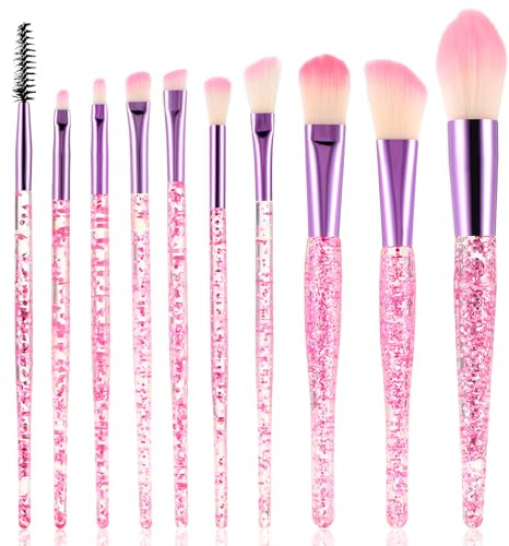 10 Teiliges Glitzer Kristall Make-Up Pinsel, Professionelle Schminkpinsel | Powder Essentials Foundation Brush Werkzeugset für Verblendpinsel Concealer-Pinsel Augen-Make-up-Pinsel Mascara-Pinsel (Rosa)
