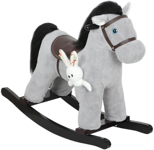 AIYAPLAY Baby Rocking Horse Ride-On, Handle Grip, Sound, Kids 2-5, Grey | Plush Ride on Toy, Toddler Animal Rocker