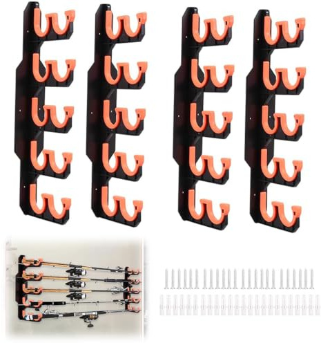 AXVRAV 2 Stück Angelrutenhalter Wand für 20 Angelrute, Angelrutenständer für die Garage, Angelruten Halterung mit Silikon-Schutzpolster, Wand & Deckenmontage, Fishing Rod Rack als Geschenk für Herren