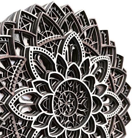 KamoHome 3D-Mandala-Wandbild aus Holz „Glück“ | Aufwendige Skulptur aus Pappel-Sperrholz (37, Zentimeter, 37, Zentimeter)