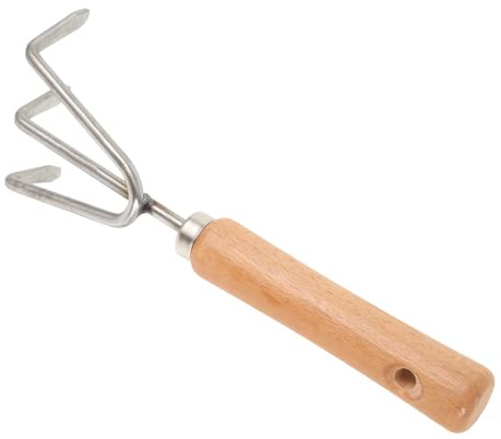 LIFKICH Pflanzrechen aus Edelstahl mit 3 Zinken Handlicher Gartenrechen zum Glätten und Unkrautentfernen für Outdoor Aktivitäten und Camping