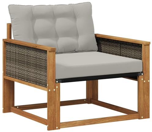 vidaXL Outdoor-Sofagarnitur Massives Akazienholz und Textilene Natur, Garten, modernes, wetterfestes, Outdoor-Sofa, Lounge-Möbel, Terrassenset, Sitzgruppe