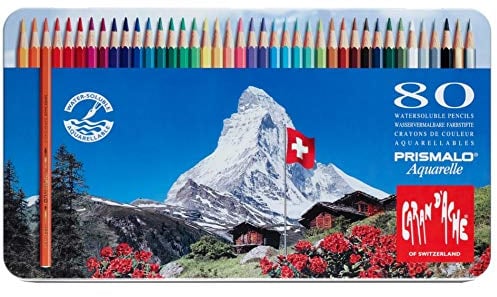 Caran D'ache Prismalo Aquarellstifteetui für Künstler, Wasserfarben, Metalletui (12 Stifte), Set Of 80 80
