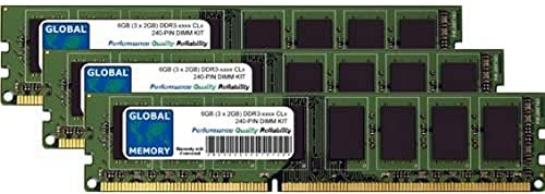 GLOBAL MEMORY 6GB (3 x 2GB) DDR3 1066/1333/1600MHz 240-PIN DIMM Memoria RAM Kit para Ordenadores DE SOBREMESA/Placas Base