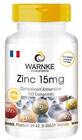 Zinco 15 mg - 100 compresse, forma organica come gluconato di zinco, oligoelemento, vegan | Warnke Vitalstoffe - Qualità da farmacia tedesca