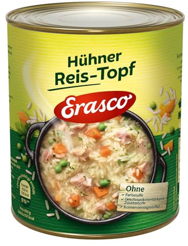 Erasco Hühner Reis-Topf (3 x 800g), In rund 5 Minuten fertig – Mit viel Gemüse und Hühnerfleisch – Ohne Schnickschnack - Einfach lecker