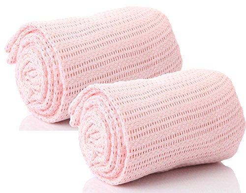 DUDU N GIRLIE Par de cobijas de bebé 100% algodón Puro para Cochecito de bebé, Cuna, moisés, Cuna en Azul, Rosa o Blanco (2 x Rosa)