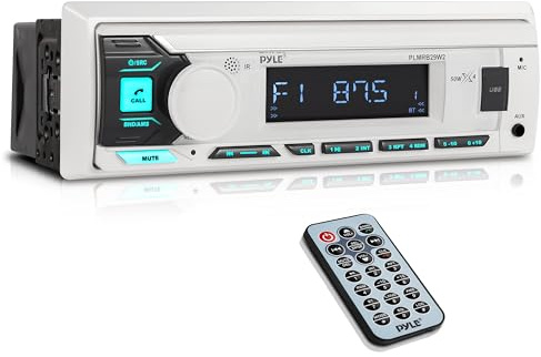 Pyle Bluetooth Marine Stereo Receiver | AM/FM Radio System | Wireless Music Streaming with Hands-Free Talking | USB/SD/MP3/AUX | Remote Control | Single DIN (PLMRB29W)