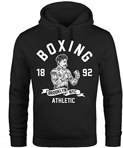 Neverless Hoodie Herren Retro Vintage Boxer Boxen Kapuzen-Pullover Männer Schwarz XS
