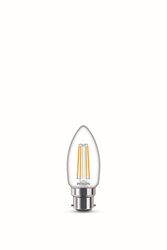 Philips LED Premium Classic Clear Glass Candle Filament Light Bulb [B22 Bayonet Cap] Warm White 2700K, 4W Indoor Home Lighting, Pack of 6