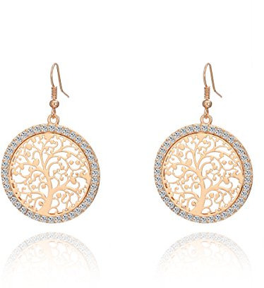 Dangle boucle d'oreille pour les femmes chanceux arbre celtique de la vie Drop boucles d'oreilles nouveauté brille strass boucle d'oreille Hoop boucle d'oreille avec cristal CZ (Plaqué or)