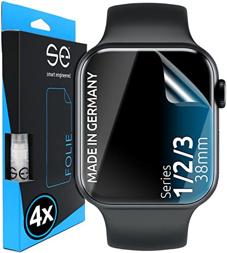 4x se® 3D SCHUTZFOLIE Transparent für Apple Watch 38mm ,Selbstheilend, 100% Fingerabdruck & FaceID kompatibel, einfache blasenfreie Installation, Ultra-Klar, Stoß-Kratzfest, aus Deutschland