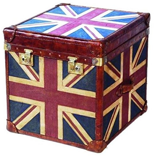 Casa Padrino Luxus Truhe Mehrfarbig 60 x 60 x H. 60 cm - Handgefertigte Echtleder Truhe mit Union Jack Design
