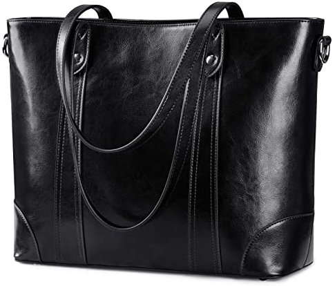 S-ZONE 15.6 Leather Laptop Bag for Women Shoulder Bag Large Work Tote with Padded Compartment