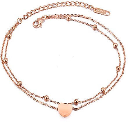 Kim Johanson Edelstahl Damen Fußkettchen *22 Styles* in Roségold mit einem starken Karabinerverschluss inkl. Schmuckbeutel (Heart)
