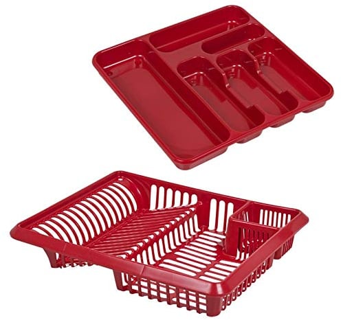 Large Glitter Red Cutlery Tray + Glitter Red Dish Drainer