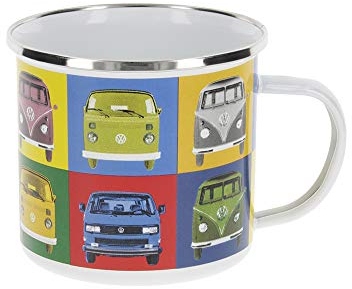 BRISA VW Collection - Volkswagen Große Emaille Kaffee-Tee-Tasse-Becher-Haferl für Camping & Outdoor T1-T3 Bus (500 ml/Multicolor/Bunt)