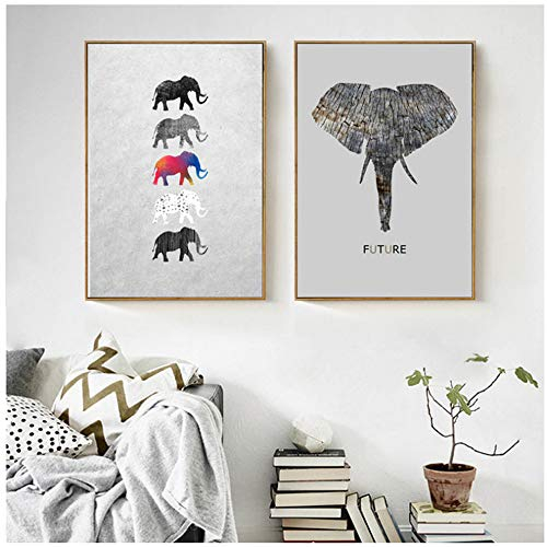 XIANGPEIFBH Elefanten Leinwand Gemälde Abstrakte Poster und Nordic Wandkunst Ölbilder für Wohnzimmer Wohnkultur-50x70cm No Frame