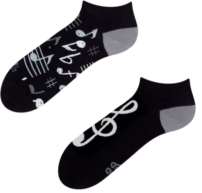 Dedoles Sneaker Socken Low Cut Füßlinge Unisex Damen Herren Baumwolle lustiges Design Geschenk links rechts verschieden, Farbe Schwarz, Motiv Musik Knöchelsocken, Gr. 39-42