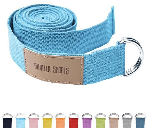 GORILLA SPORTS® Yogagurt - 100% Baumwolle, mit Verschluss aus Metall, Einstellbarer D-Ring Schnalle, Farbwahl - Yoga Band, Stretch Band, Yoga-Gürtel, Pilates Yoga Strap, Hilfsmittel für Dehnung