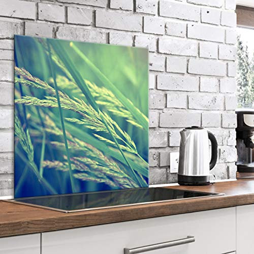 murando Glass Splashback for Kitchen Backsplash Cooker Protector Tempered Glass Decorative Wall Art Panel Heat Resistant Graphic 60x60 cm / 24x24 Nature Grass Meadow Green b-B-0457-aq-a